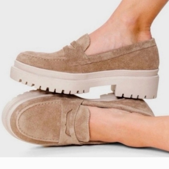 Patina Zoe Chunky (Portland Leather) Tan Suede Platform Lug Sole Loafer - Picture 2 of 5